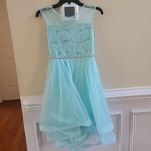 Rare EDITIONS Mint Green Sleeveless Dress Size 12 Sequin Lace Bodice Spring
